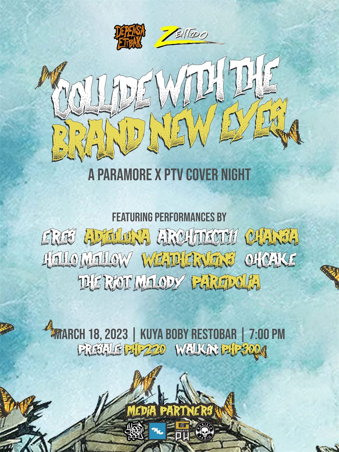 Poster for Collide With the Brand New Eyes, a Paramore and PTV cover night