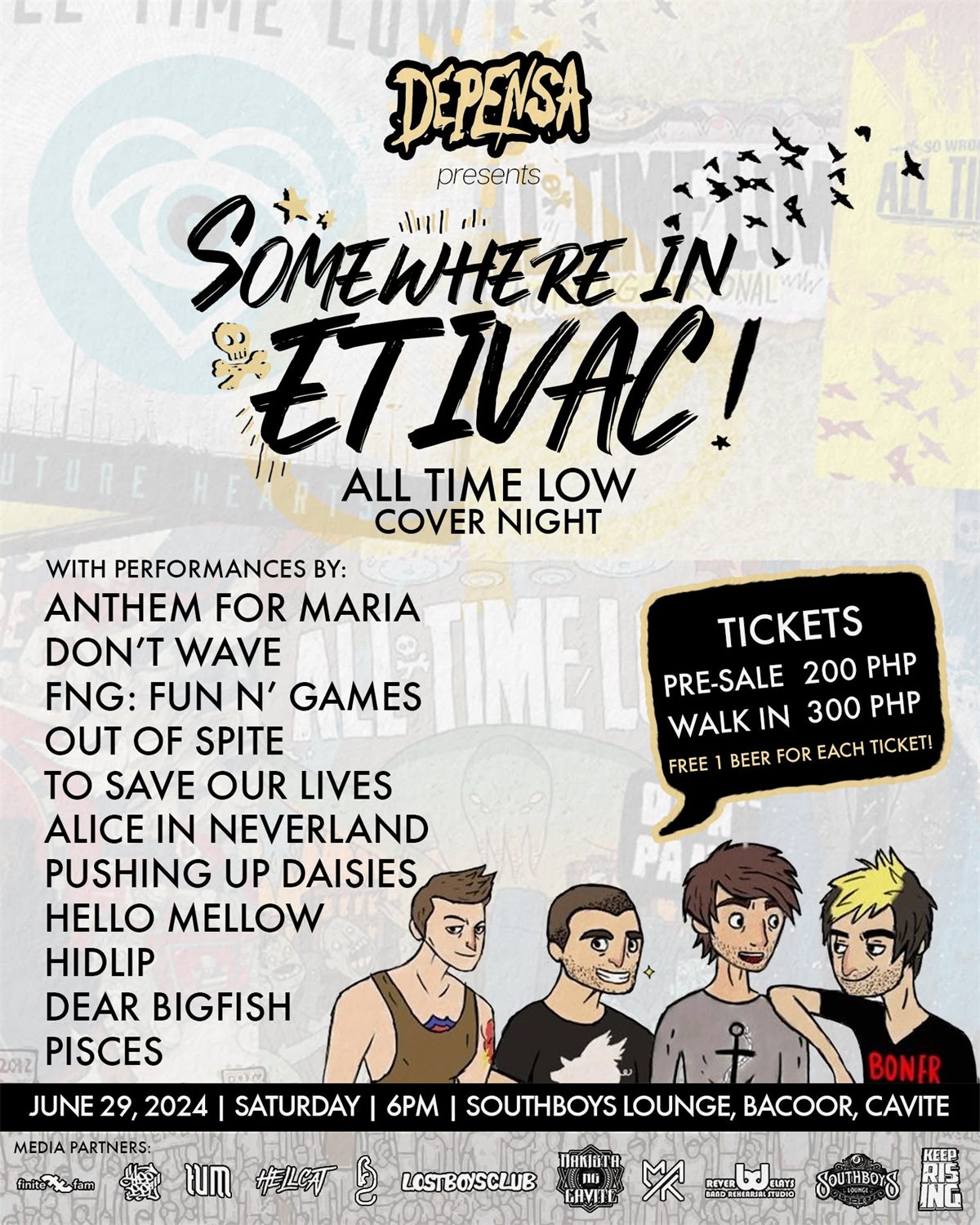Poster for Somewhere in Etivac!, an All Time Low cover night